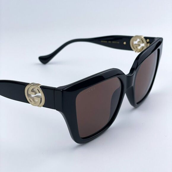 NEW Gucci GG1023S 005 Black Brown Square Chain Women Sunglasses
